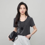 เสื้อยืดคอกลมแขนสั้นผู้หญิง ESE YI Yang ฤดูร้อน 2025 ใหม่ แขนสั้น ปกติ สีพื้น แขนสั้น แขนยาวครึ่งตัว