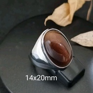 Stainless Steel 14x20mm Tiger Eye Ring. Cincin Steel Batu Mata Harimau.