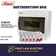 HIMEL DISTRIBUTION BOX SET - 8 WAYS with 4 PCS BREAKERS 2 POLE MCB MINIATURE CIRCUIT BREAKER