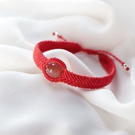 情繫愛戀‧紅繩丨蠟線編織 草莓晶 925純銀 禮物 手環-紅色 客製