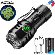 Alonefire H64 4LED Mini Flashlight Powerful Type-C Rechargeable Waterproof Torch XTE 4000LM