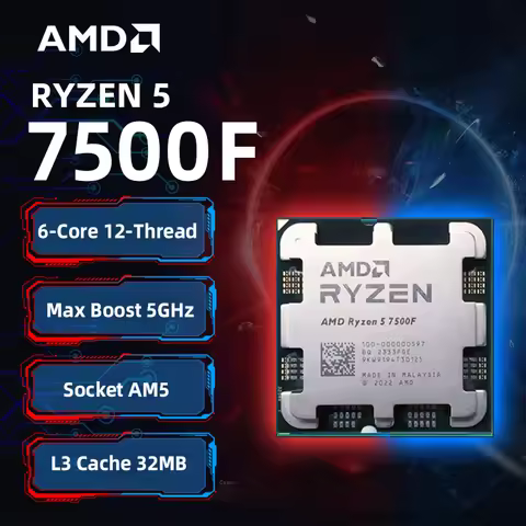 AMD Ryzen 5 7500F CPU AMD R5 7500F Processor Up to 5GHz 6-Core 12-Thread Socket AM5 Desktop Gaming C