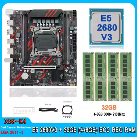 X99 K4 Motherboard Set Kit With LGA2011-3 Xeon E5 2680 V3 CPU DDR4 32GB(4*8GB) REG ECC Memory NVME M