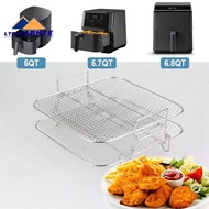 Stainless Steel Air Fryer Pot Double Layer Rack AirFryers Holder Versatile Square Roasting Grill Air Fryers Holder 5QT/5.7QT/6.8QT