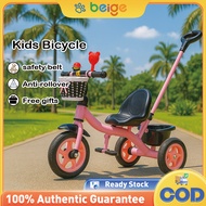 Beige Basikal Budak 3 Wheels Ride-On Tires Bicycle With Handle 2 Tahun Bicycle Kids outdoor Kids Str