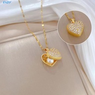ENDY Oyster Necklace, Unique Fashionable Peach Heart  Necklace, New Versatile Chain Elegant Stainles