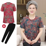 Elderly Clothes Blouse Mother Short-Sleeved Grandma Clothes Elderly Clothes Noble Western-Style Old Lady Clothes