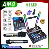AMO - Newly G4 LED Signal Light Mixer Power Mixer 4Channels USB Bluetooth with 2 Wireless Mic