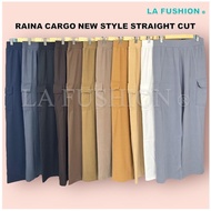 LA FUSHION RAINA CARGO STYLE STRAIGHT CUT PANTS (2 POCKETS) Kain Ironless Slack Trousers CARGO PANTS