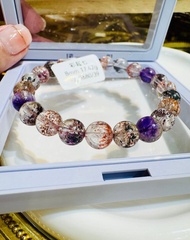 天然玻璃透濃色彩超七水晶8mm17.42g帶彼岸花三輪骨幹水晶黑超七