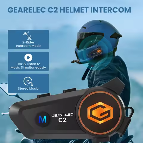 GEARELEC Motorcycle Helmet Bluetooth Intercom Headset 5.3 50m Range 2-Rider IP67 Waterproof Multicol