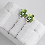 Simple Cloisonné Women's Floral Pearl Earrings Golden Deer King S925Silver Accessories Wholesale Jew