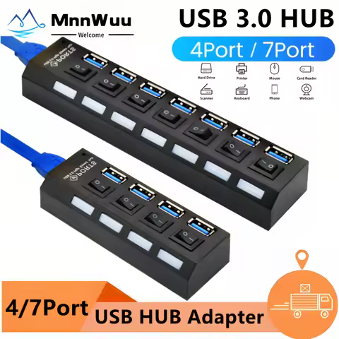 7-IN-1 USB HUB 3.0/2.0 USB Splitter 4/7 Port USB Adapter Hub With Independent Switch For PC Desktop 