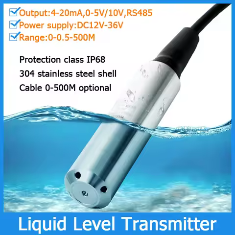 Liquid Level Transmitter 0-0.5M-500M Water Level Measurement 4-20mA 0-5V 10V RS485 Output Tank Pool 