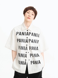 Pania Text Denim Shirt in Offwhite แพนญาเสื้อเชิ้ตยีนส์ลายอักษรสีขาวหม่น