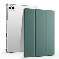 全城熱賣 - 適用於 vivo Pad3 Pro 三折透明TPU+PU皮套智能平板殼帶筆槽（暗夜綠）