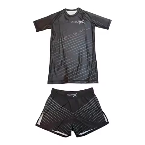 Defend Your Style Elite Black Rashguard (Short Sleeve) & Fight Shorts Set Men's T-Shirt Set Perfect