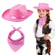 Kids Cowgirl Costume Western Hat Bandana Set Halloween Cosplay Outfits Role Play Accessories