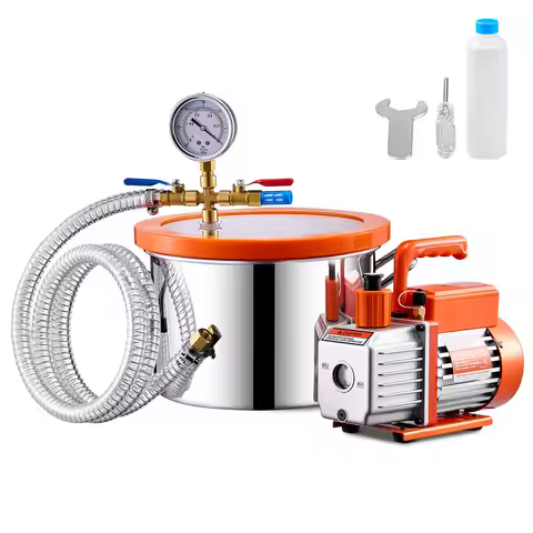 SucceBuy 1.5 / 3 / 5 Gallon Vacuum Chamber & 3.5CFM Single Stage Pump Kit with 4.92ft Hose for Degas
