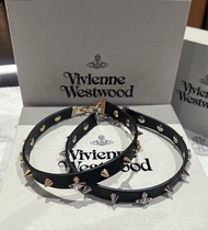(有現貨！不用提問🙏🏻) 2025春夏 Vivienne Westwood CHOKER 合金 窩釘 水鑽土星 LOGO  皮繩 項鍊 項鏈  頸鏈 項鏈 (保証正貨及全新) 黑金色/ 黑銀色