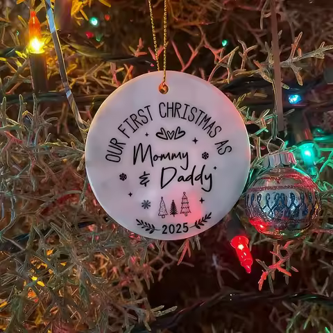 1Pcs Our First Christmas As Mommy and Daddy Ornament New Parents Expecting Parents Gift Baby Announc