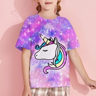 [3-13 Years Old] Tie-dye Unicorn Children's Girl T-shirt Fashion Children's Clothing Unisex Round Ne