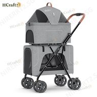 Pet Stroller Lightweight Cat Stroller Folding Double-Layer Cat Stroller Detachable Cat Cage manxingb
