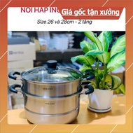 2-storey Stainless Steel Steamer - Can Be Used Induction Hob, Gas Stove, Infrared Stove - size 26 An