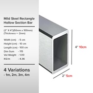 (2'' X 4'')(50mm x 100mm)(Thickness +- 2mm) Mild Steel Rectangle Hollow Section Bar Besi Hollow Segi