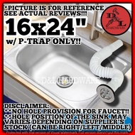 183+1004 1PCS 16x24" Stainless SUS304 Kitchen Sink and PVC Flexible Hose P-Trap Drain