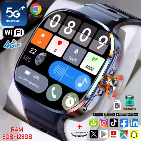 5G/4G All-Network Smart Watch AMOLED 2.4 inch 2100mah Battery 8GB+128GB RAM 900W Camera GPS WIFI Goo