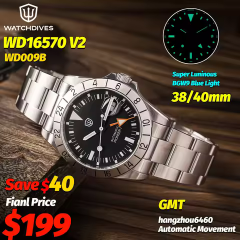 Watchdives WD16570B WD009B Black Automatic Dive Watch GMT Sapphire Hangzhou6460 Mechanical Man Luxur