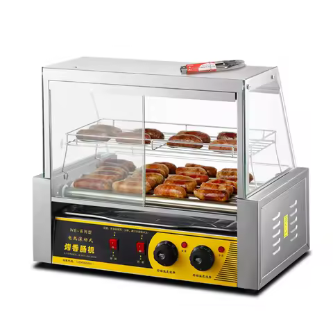 Hot Dog Machine Automatic Roller Grill and Sausage Maker Easy to Operate Stainless Steel for Snacks 