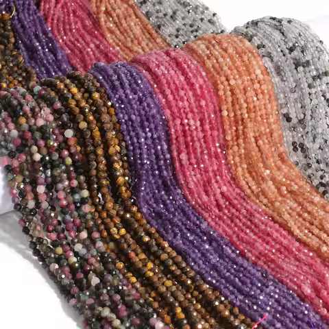 Natural Garnet Tourmaline Beads 2 3 4mm Faceted Round Loose Beads Diy Waist Chain Beads Necklace Bra