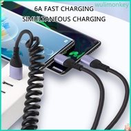 WU USB C Fast Charging Cable USB A to Type C Charger Coiled Cord 6A USB Type C Cord