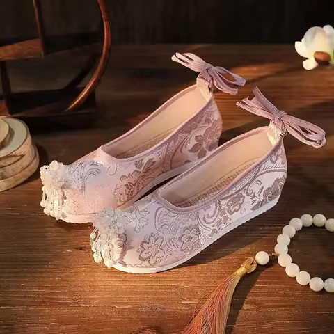 Plus Size 34-43# Hanfu Shoes Women Chinese Ancient Embroidery Shoes Vintgae Hanfu Green Pink Embroid