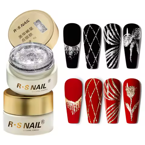 RSNAIL No Wipe Platinum Gel Nail Polish 8g Sparkle Painting Metallic Golden Silvery Liner Gel French