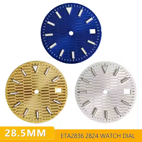 28.5mm dial blue-green Luminous date sterile dial watch replacement accessories ETA 2836 2824 8200 8
