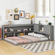 Full Size Corner Floor Bed Frame With Sliding Doors, Wood Daybed Frame Without Slats For Kids, Daybe