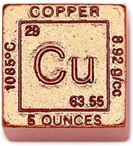 5 Ounce Copper Cube Bullion Paperweight - 999 Pure Chemistry Element Design with Certificate of Auth
