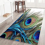 DINJUNA Peacock Feather Long Runner Rug for Hallway Peacock Feathers Area Rug Non-Slip Floor Carpet Indoor Doormat Entrance Door Mats Washable Kitchen Rugs, 23.6x70.8inch