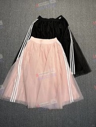 Adidas 粉色/黑色 紗裙 松緊腰 蓬蓬紗 長裙