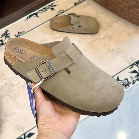 Boken shoes new leather cork inner height increase thick sole Boken shoes women's slippers summer we