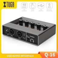 Q-16 Professional Audio Interface USB Recording Sound Card with 16 bit/48 kHz Audio Resolution Built-in Monitor Jack, DSP Effect, 48V Power Use For Studio Recording, K Song Record