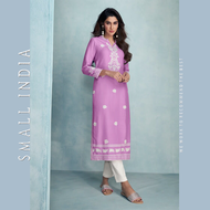 {**ส่งฟรี**} SMALL INDIA 🌺 Pure Rayon Viscose Lukhanawi Stitch Kurti ชุดเซ็ทเสื้อกางเกง 🌺 Women Pink