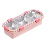 3 Compartment Lunch Box Stainless Steel Bento Box Portable Food Storage Container for Children Leakp