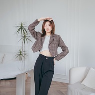 Pixar_SP011 เสื้อเบลเซอร์ลายสก๊อต ผ้าไม่หนาใส่ไม่คันใส่สบายสุด มีฟองน้ำเสริมบ่าใส่ได้ทุกโอกาสค่ะสาว