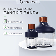 HAN RIVER Blender daging serbaguna（2L+0.6L ）dua cangkir+（Dua set pisau） Stainless Steel food chopper