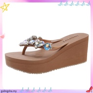 Plaid Shop * [KNM915T] Front 3.5cm Rear 7cm Wedge Flip-Flops Rhinestone Gem Decoration Round Head Th