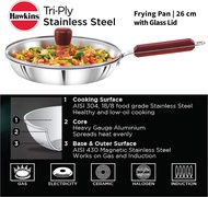 HAWKINS FUTURA 26CM TRI-PLY STAINLESS STEEL FRY PAN WITH GLASS LID (SSF26G)